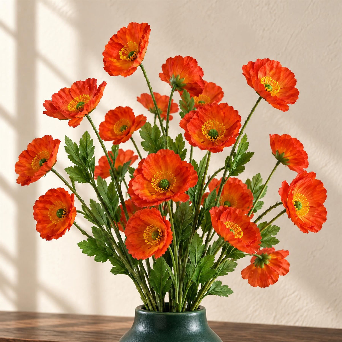 60cm Artificial Red Poppy Spray - 4 Flowers