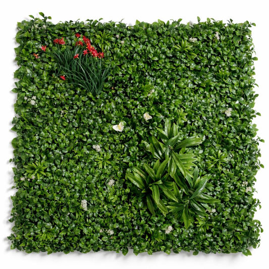 100cm Artificial Mixed Foliage Green Wall Panel Floral Detail