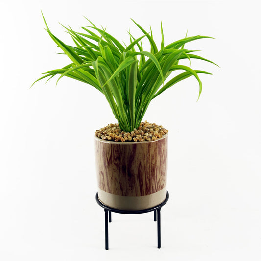 35cm Artificial Grass with Ceramic Planter Metal Stand – image 2