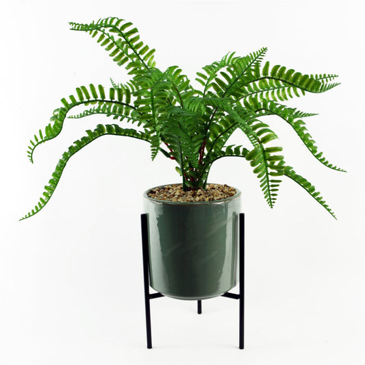 40cm Artificial Fern with Ceramic Planter Stand – image 2