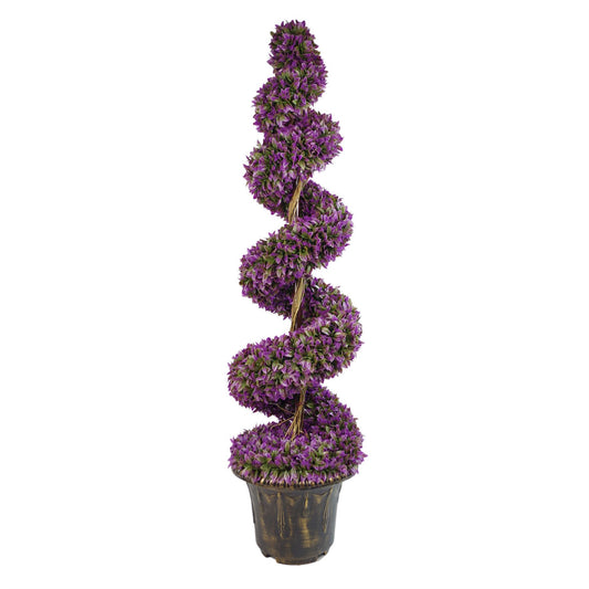120cm Artificial Pair of Purple Leaf Spiral Topiary Trees Planters – image 2