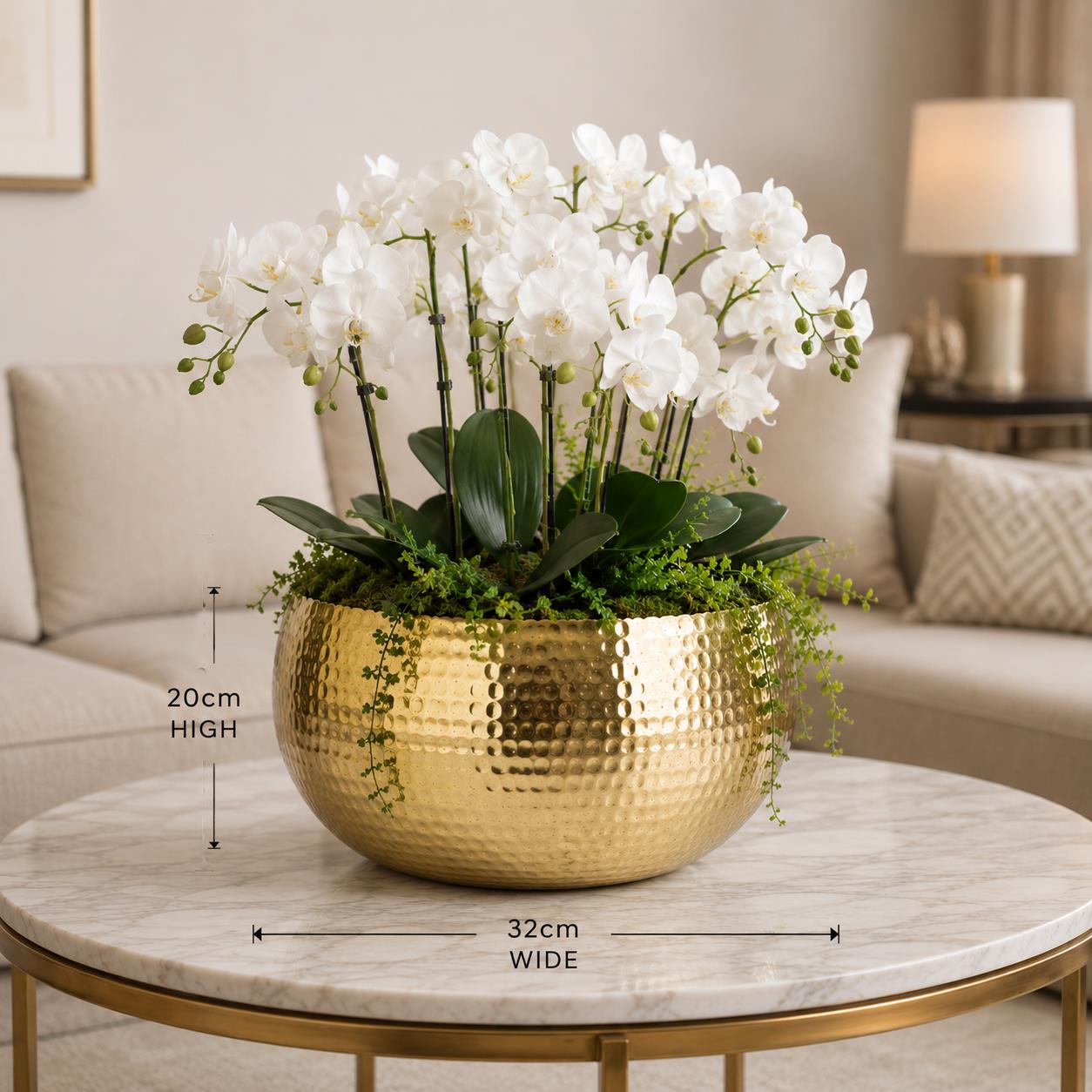 Leaf XL Metal Bowl Planter 32 x 20cm Hammered Gold Colour Curvy Edge – image 5