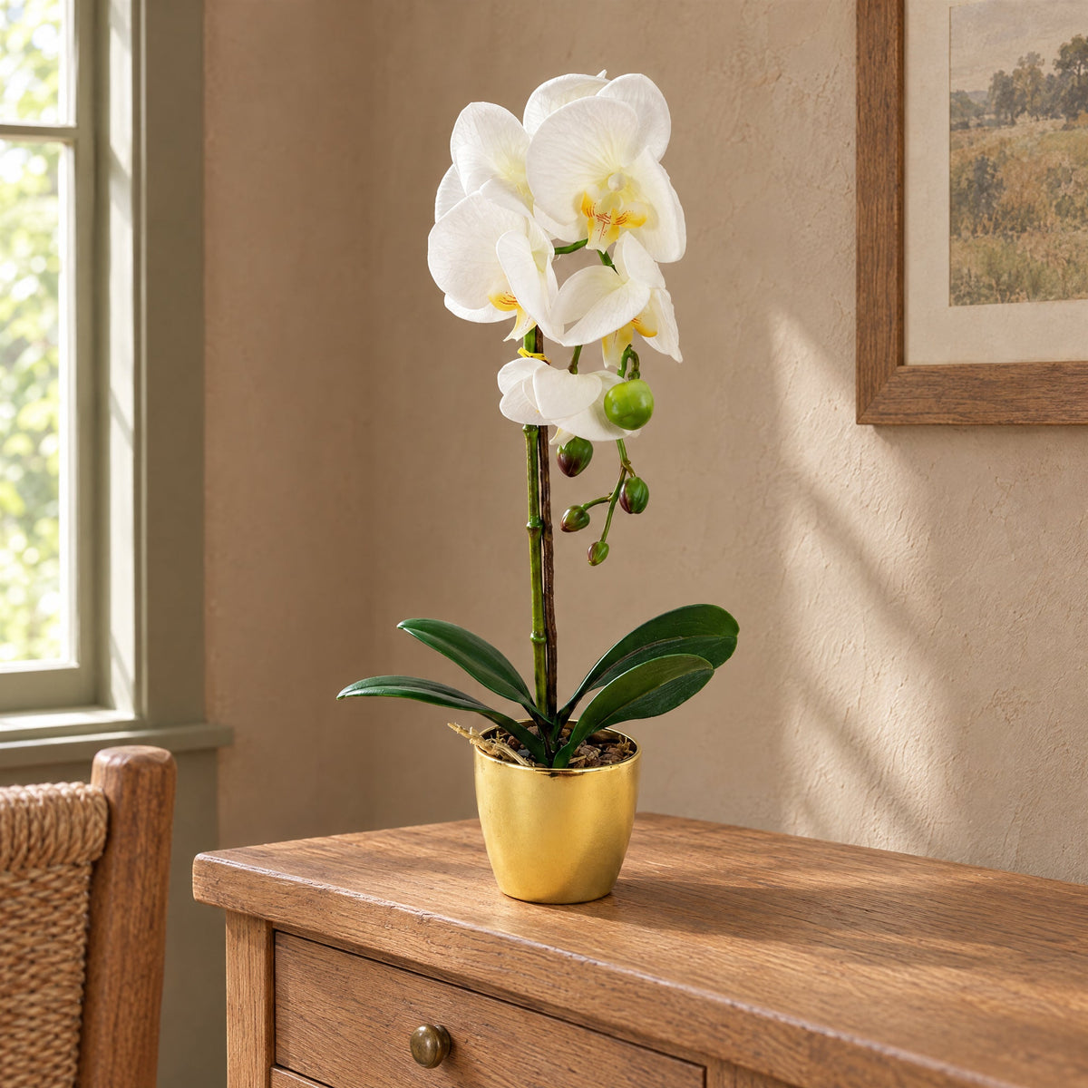 46cm Artificial Orchid White Gold