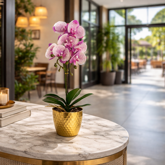 50cm Phalaenopsis Orchid Artificial Purple White Gold Pot – image 2