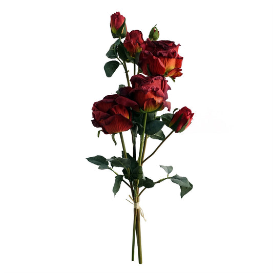 60cm Red Rose Artificial Flowers Spray 4 Flowers 3 Buds – image 2