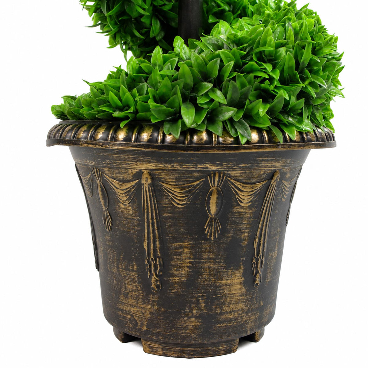 90cm Artificial Pair of Green Leaf Spiral Topiary Trees with Planters