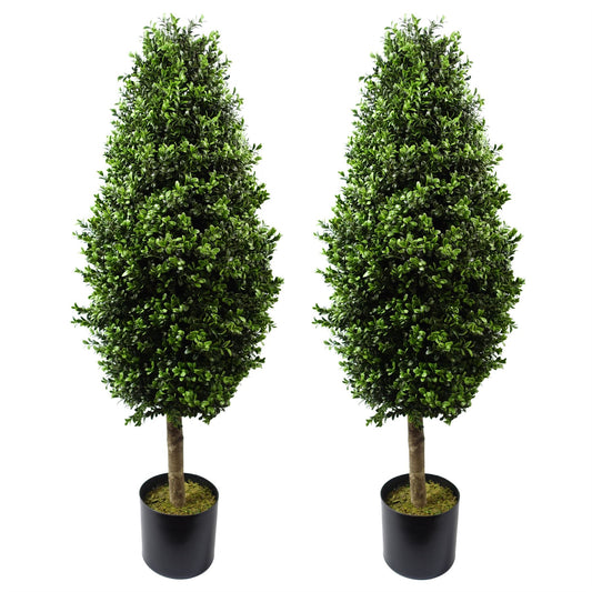 Artificial 120cm Pair of Buxus Ball Cone Tree UV Resistant Outdoor