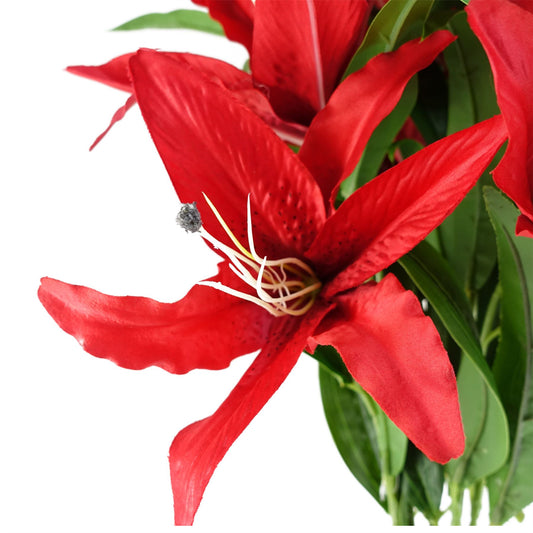 100cm Artificial Large Red Lily Stem 3 Flowers – image 2