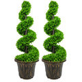90cm Artificial Pair of Green Leaf Spiral Topiary Trees with Planters