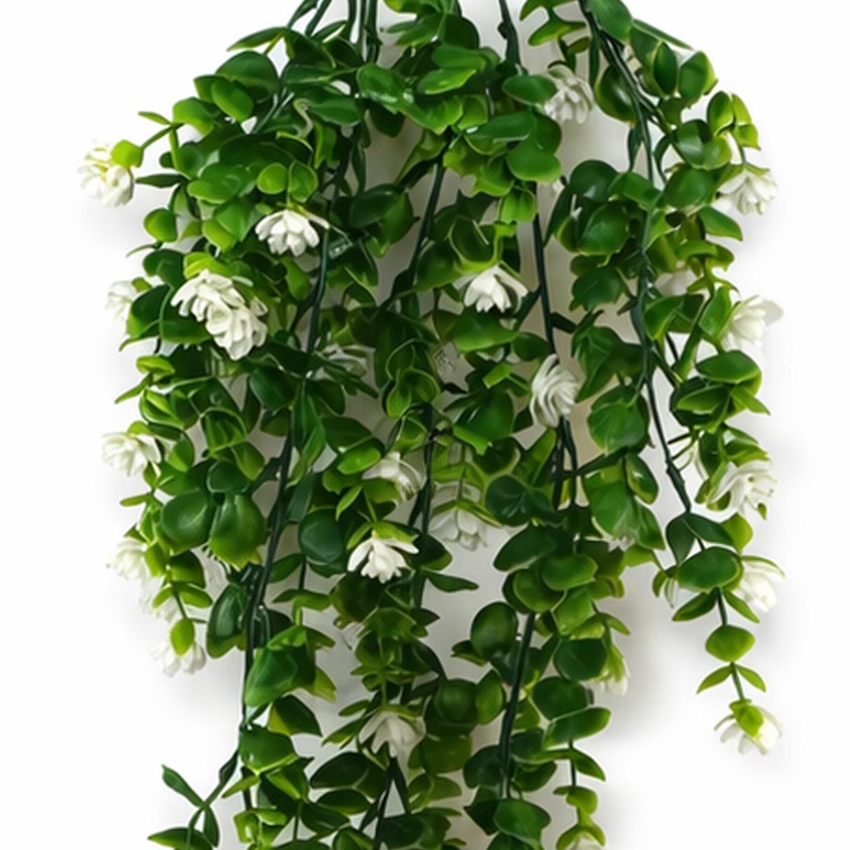 70cm Artificial Trailing Green White Flowering Hanging Plant Foliage – image 4