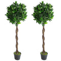 Pair of 120cm Twisted Stem Artificial Topiary Bay Laurel Ball Trees