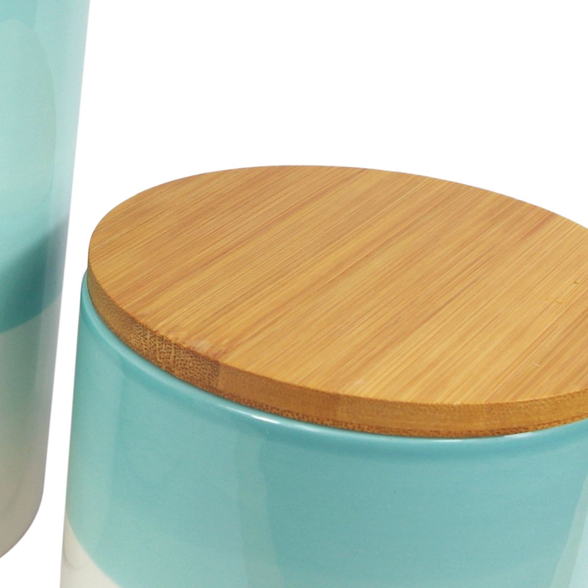 Set of Three Canisters Aqua Green Ceramic Storage Jars with Lids – image 7