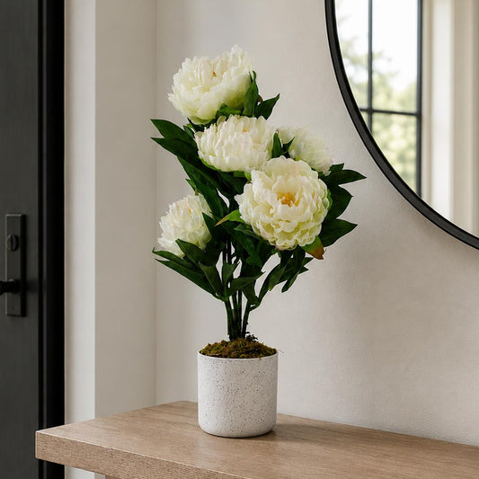55cm Artificial White Peony Plant – image 2