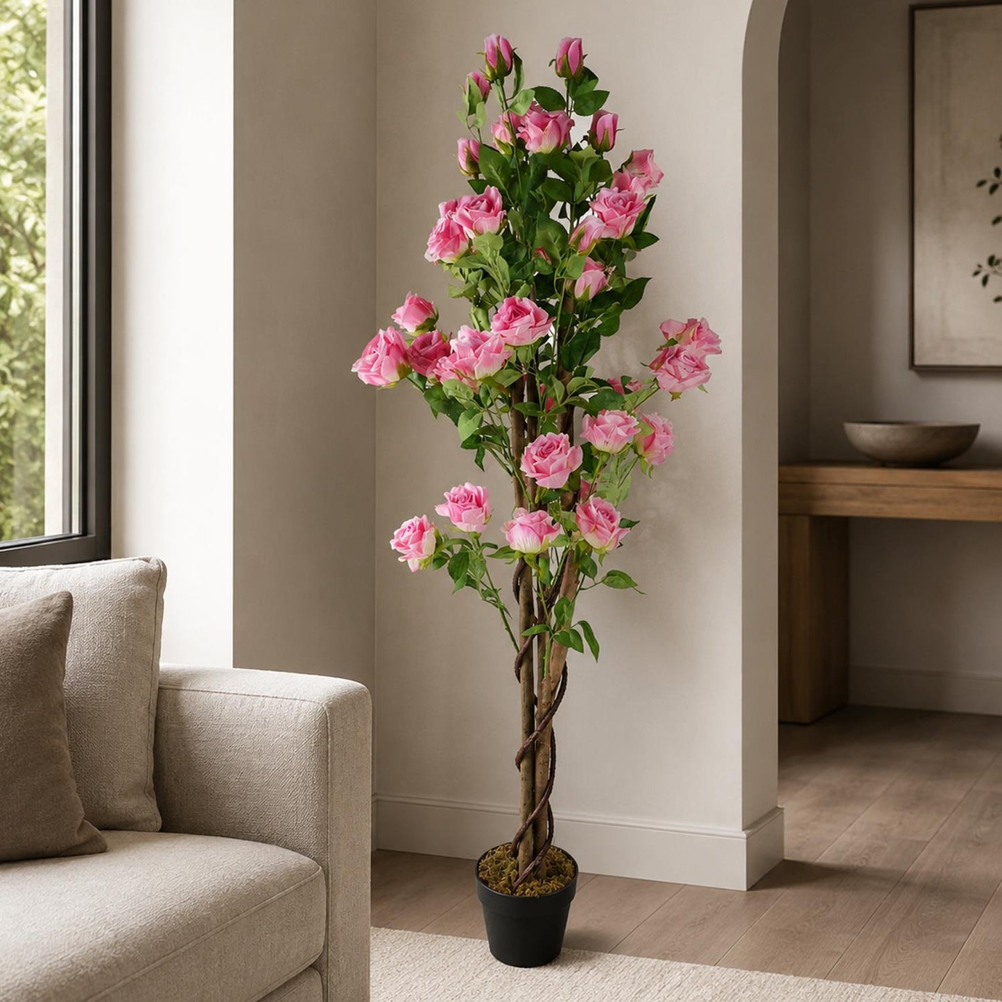 150cm Artificial Pink Rose Tree – image 3