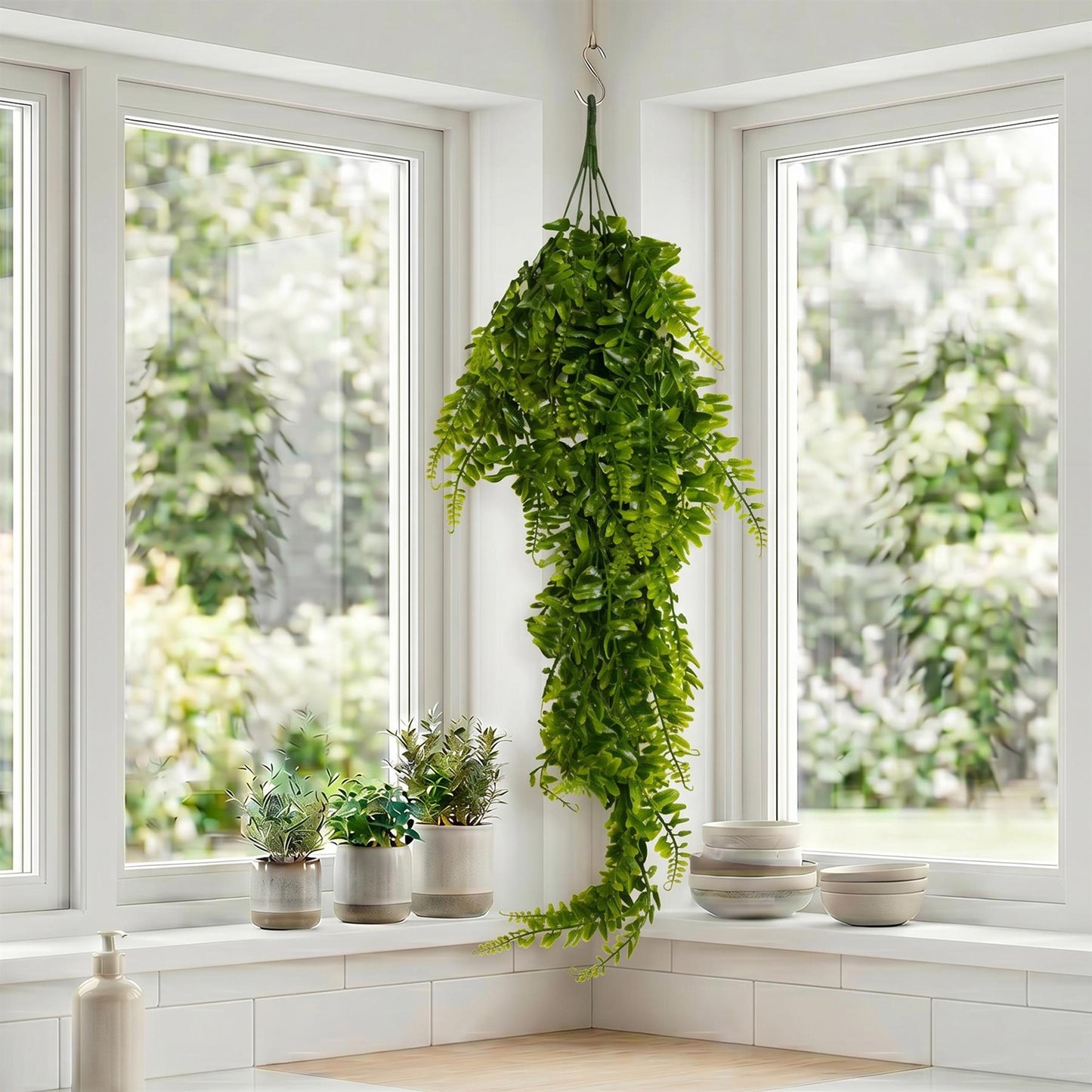 75cm Artificial Trailing Fern Bush Hanging Faux Greenery Plant – image 4