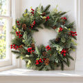 60cm Artificial Christmas Red Berry and Pine Cone Wreath