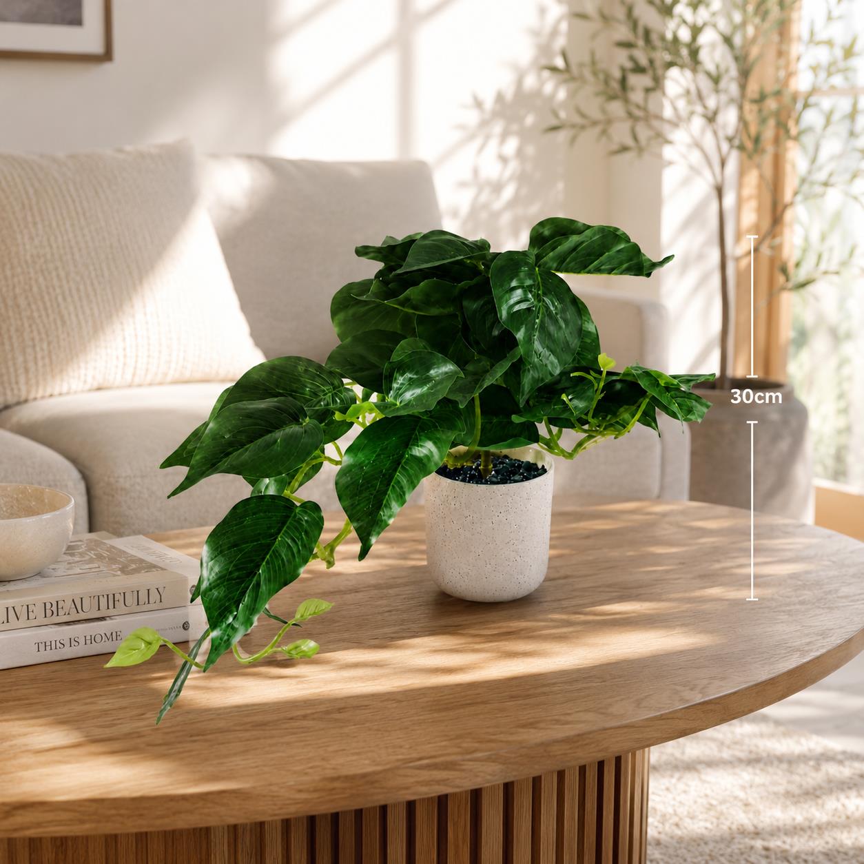30cm Artificial Mini Pothos in Decorative White Pot – image 4