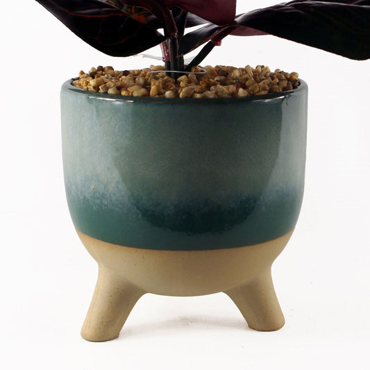 35cm Artificial Ficus Plant with Teal Blue Green Ceramic Planter – image 2