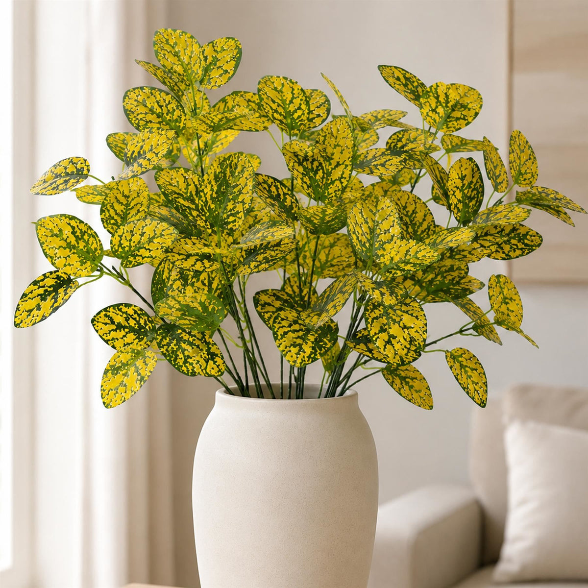 30cm Artificial Yellow Variegated Leaf Spray