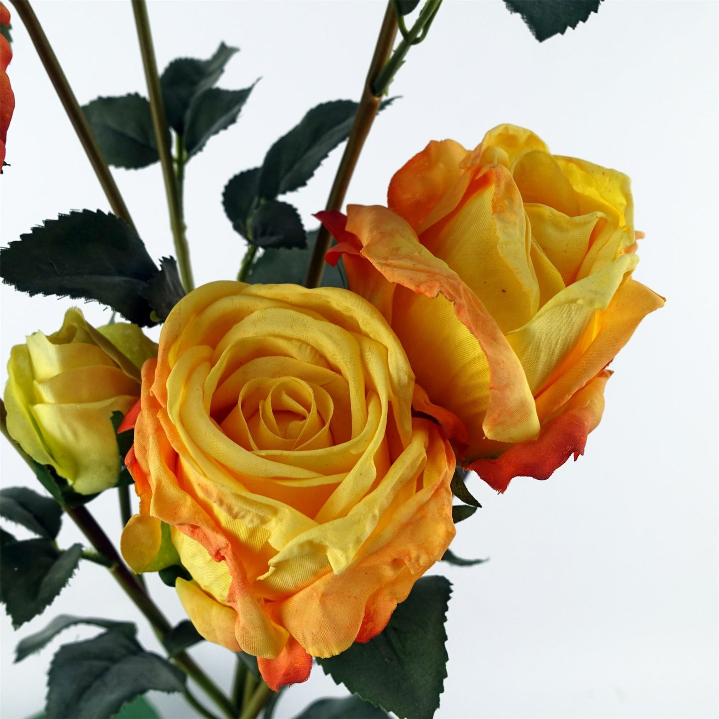 60cm Yellow Rose Artificial Flowers Spray 4 Flowers 3 Buds – image 3