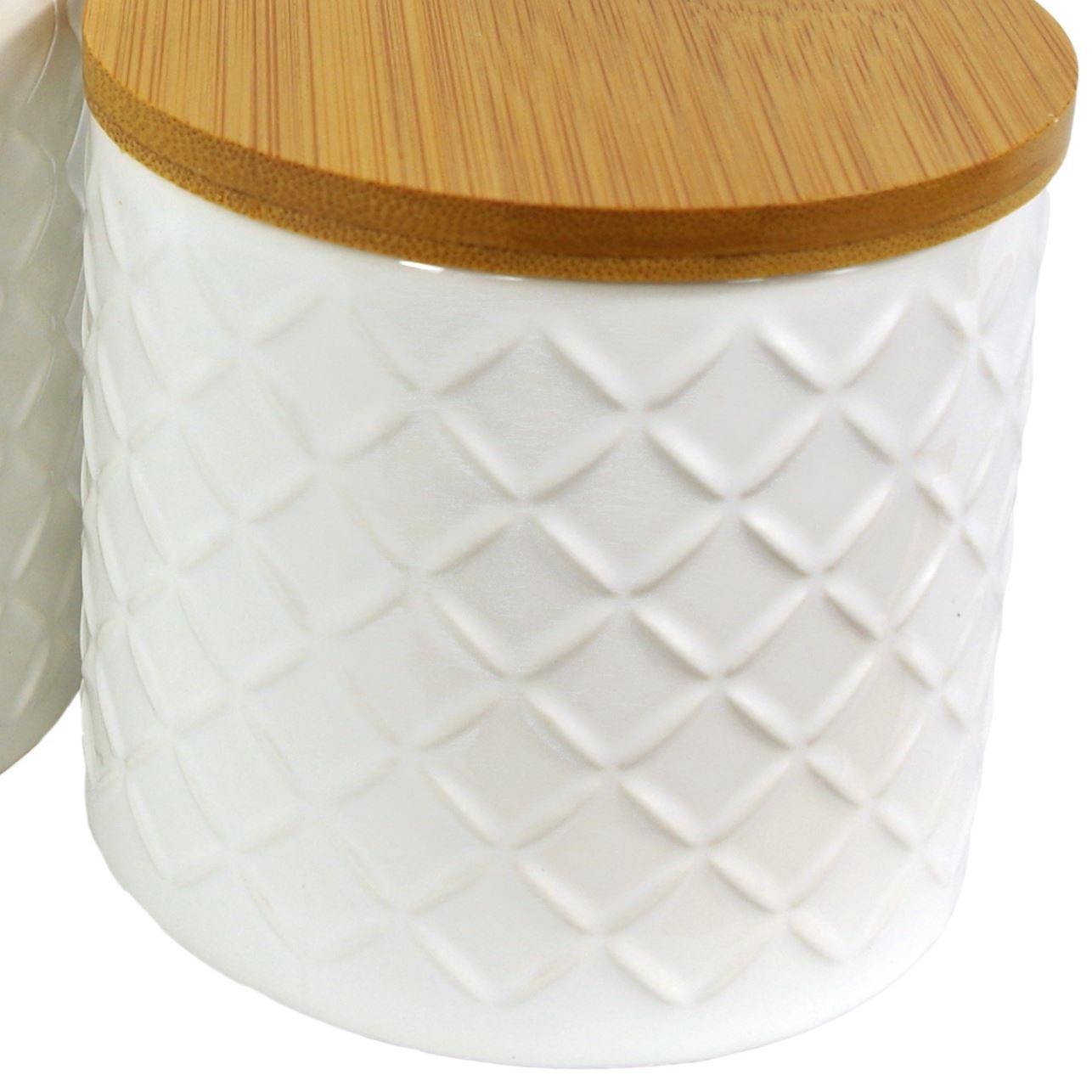 Set of Two Ceramic Jars Embossed Cream Canisters with Lids – image 6