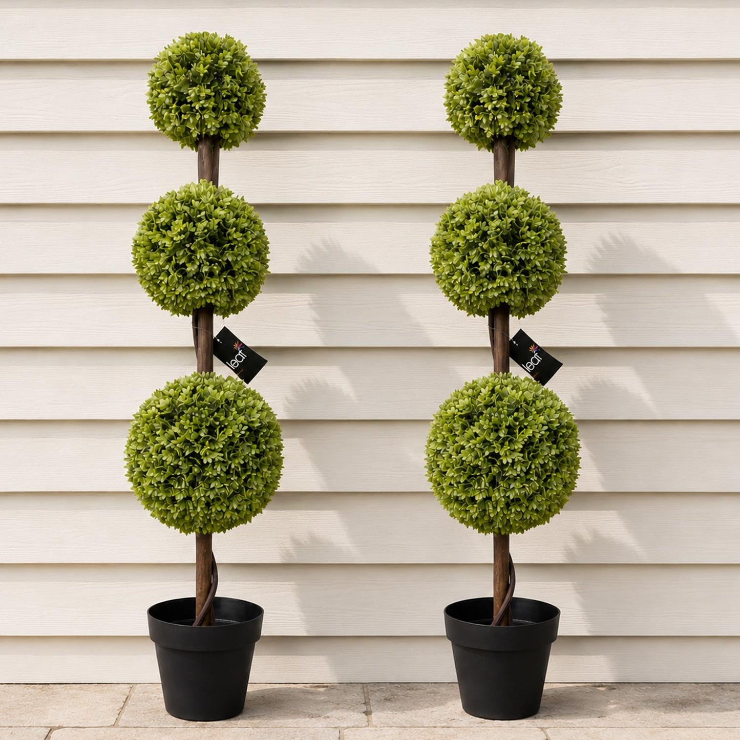 120cm Artificial Pair of Green Triple Ball Topiary Trees – image 5