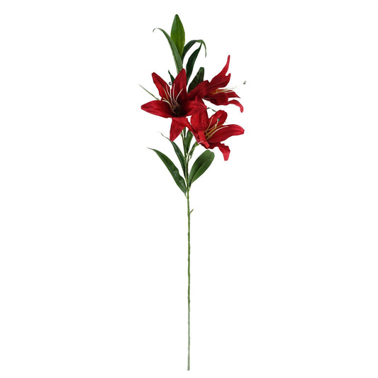 80cm Artificial Red Lily Arrangement Silver Glass Vase – image 2