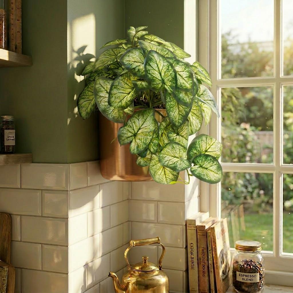 25cm Artificial Trailing Variegated Caladium Vine Plant Dark Green – image 3
