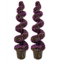 120cm Artificial Pair of Purple Leaf Spiral Topiary Trees Planters