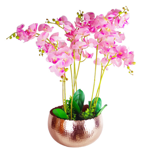 Leaf XL Metal Bowl Planter 32 x 20cm Hammered Copper Colour Curvy Edge – image 2