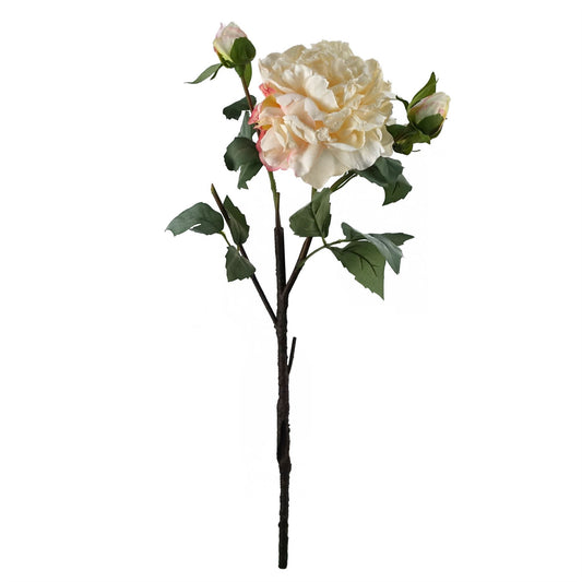 60cm Peony Artificial Flower Cream 1 Flower 3 Buds – image 2