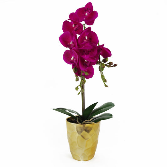 54cm Artificial Orchid Plant Dark Pink Gold Pot — wholesale artificial plants