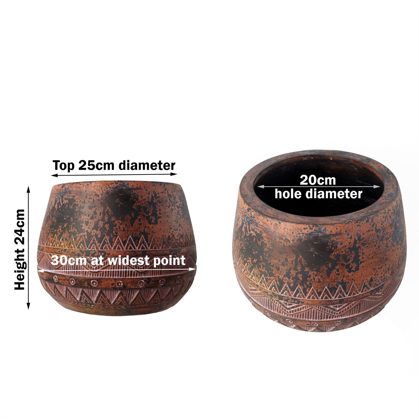 24cm x 30cm Large Zaturn Planter Brown Black – image 3