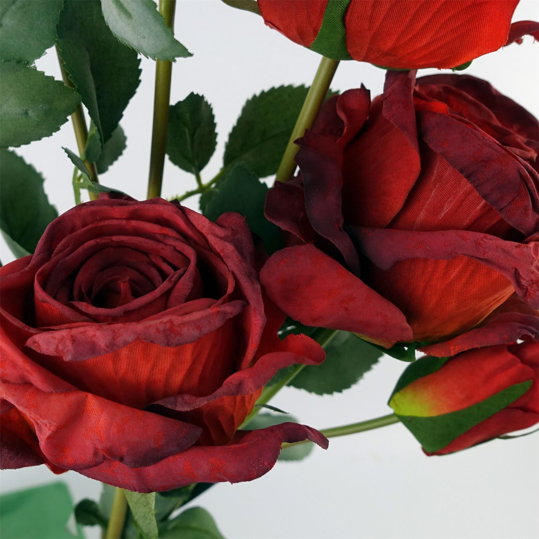 60cm Red Rose Artificial Flowers Spray 4 Flowers 3 Buds – image 3