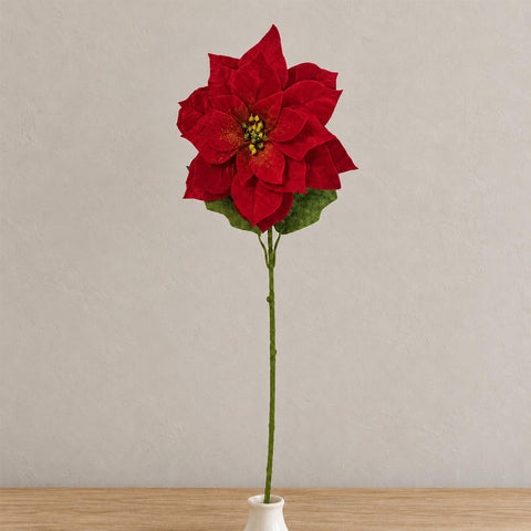 80cm Artificial Luxury Red Velvet Poinsettia Stem