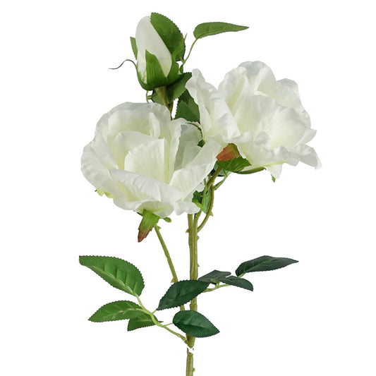 80cm Artificial White Rose Stem 3 flowers
