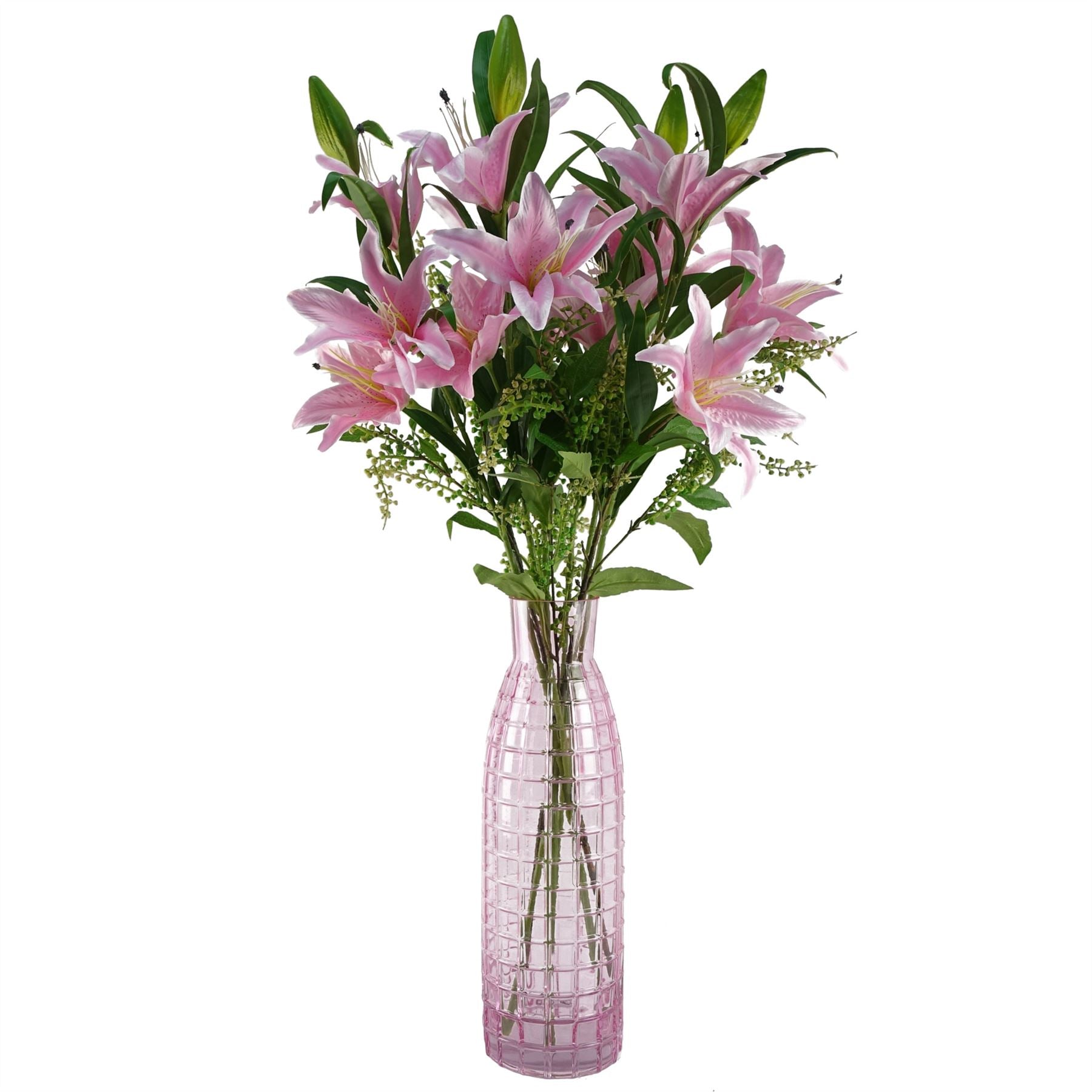 100cm Artificial Pink Lily Flower Arrangement Glass Vase – image 2