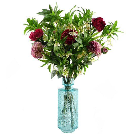 90cm Pink Artificial Peony Dahlia Glass Vase