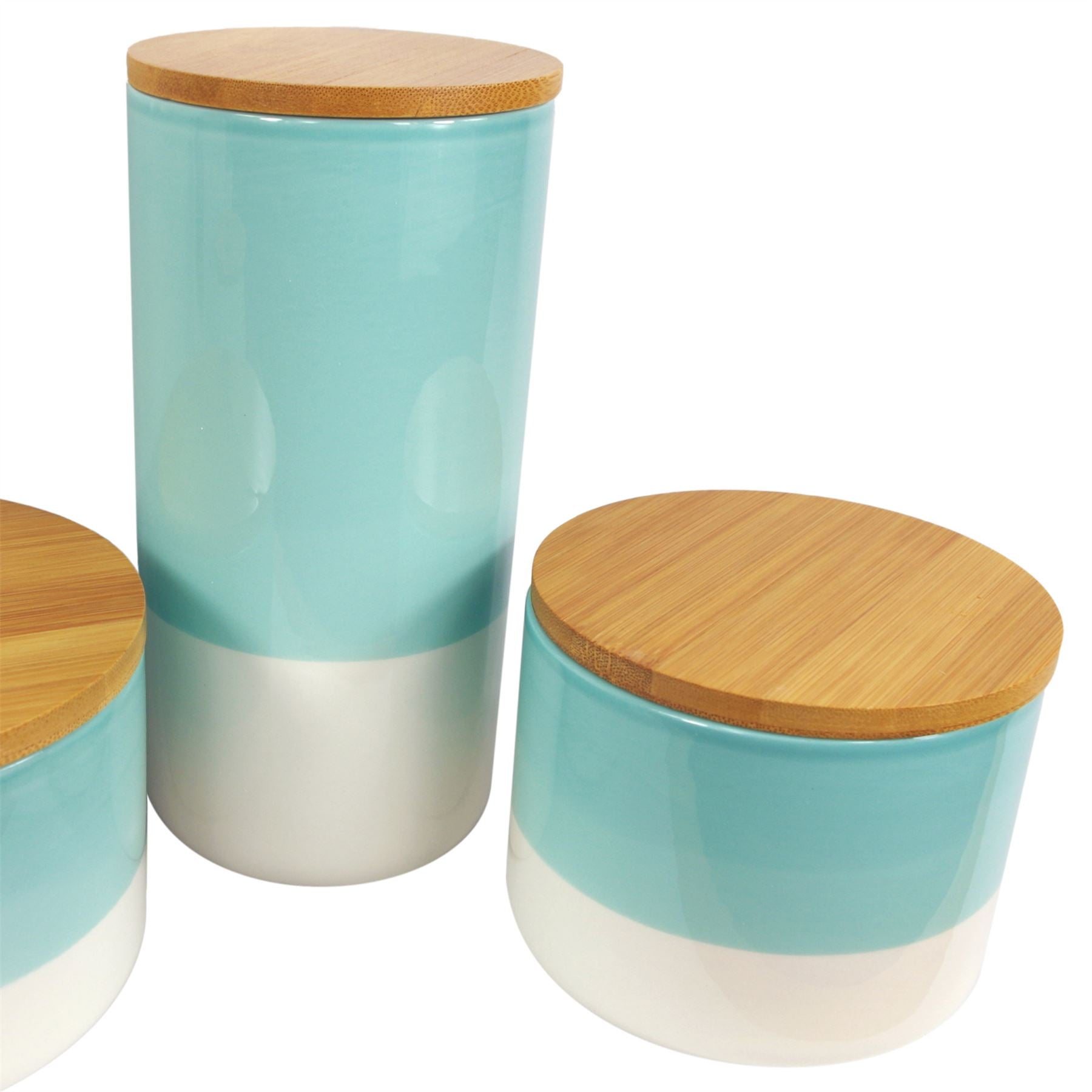 Set of Three Canisters Aqua Green Ceramic Storage Jars with Lids – image 6