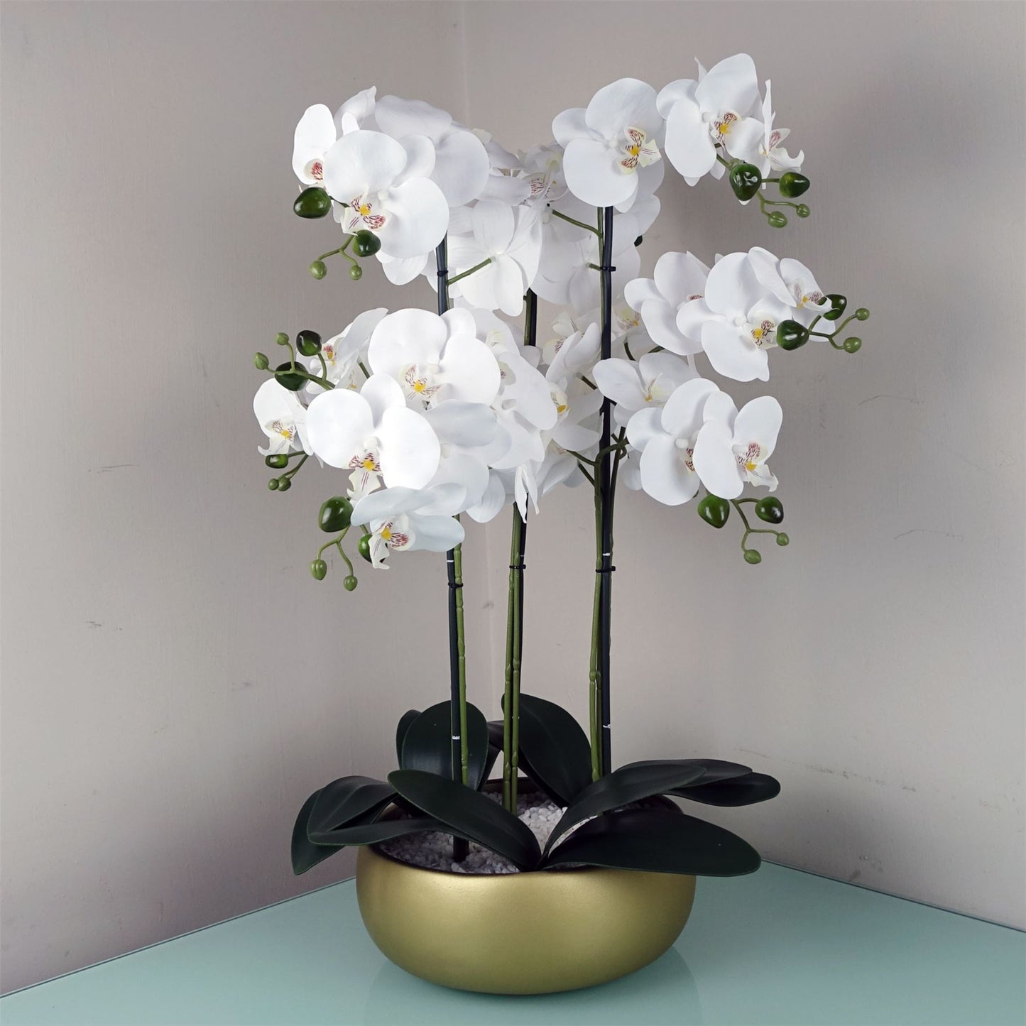 Artificial 60cm Orchid White Gold Ceramic Planter – image 3
