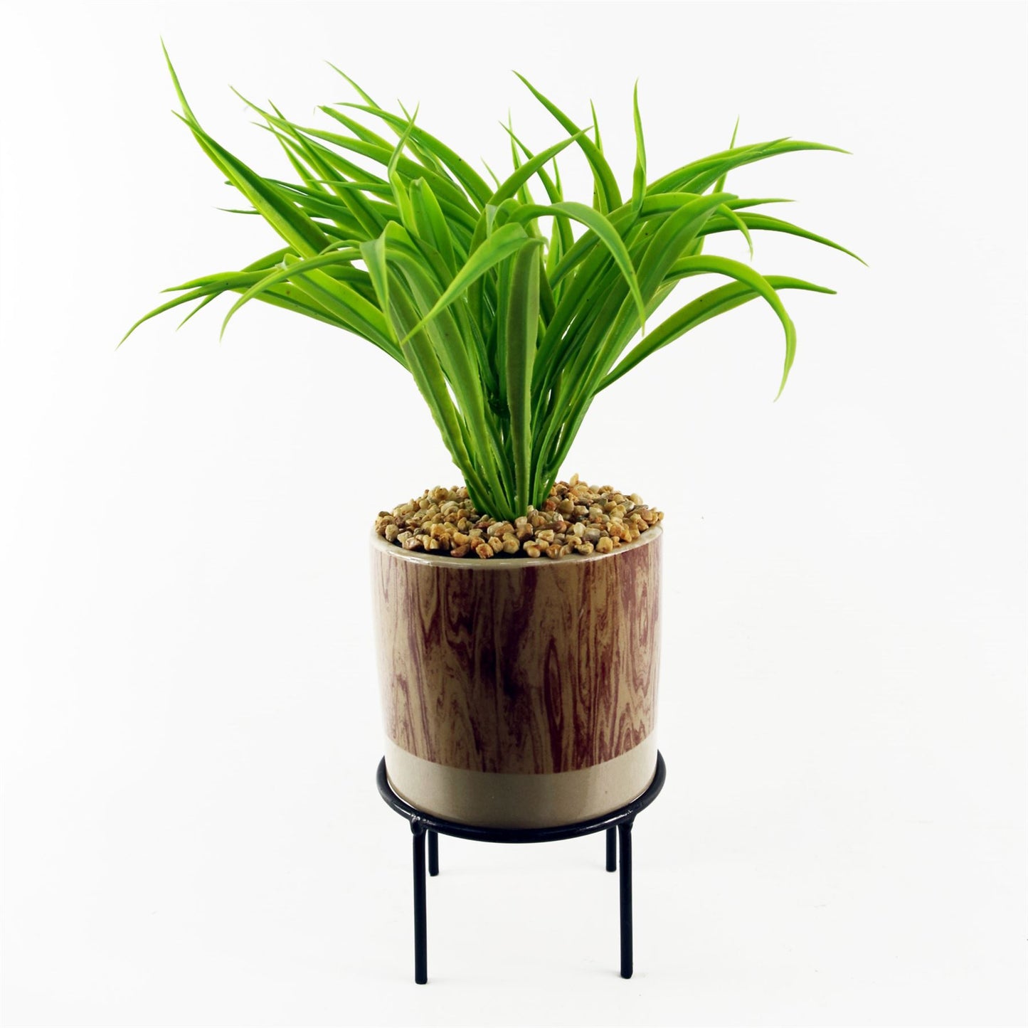 35cm Artificial Grass with Ceramic Planter Metal Stand – image 2