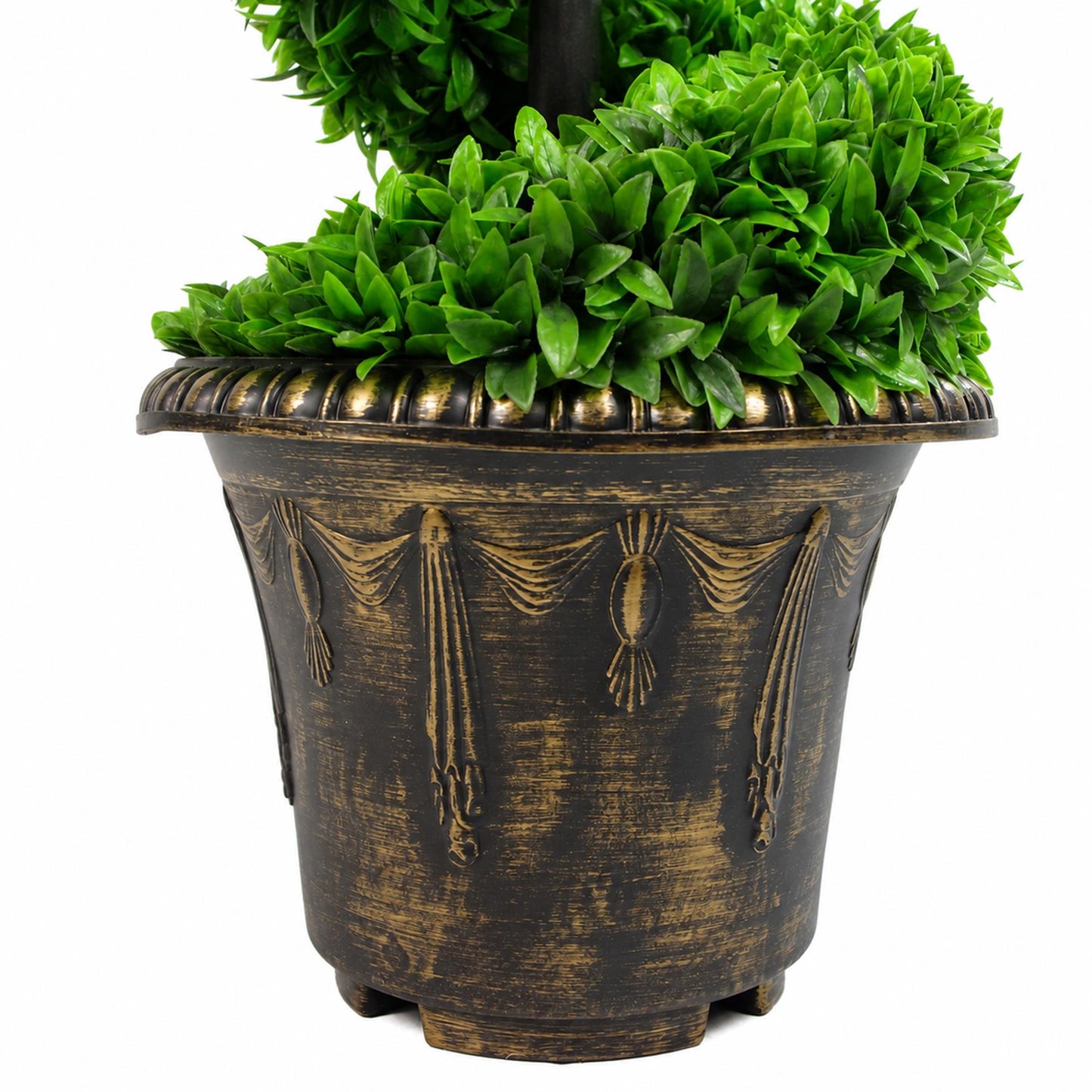 90cm Artificial Green Large Leaf Spiral with Decorative Planter