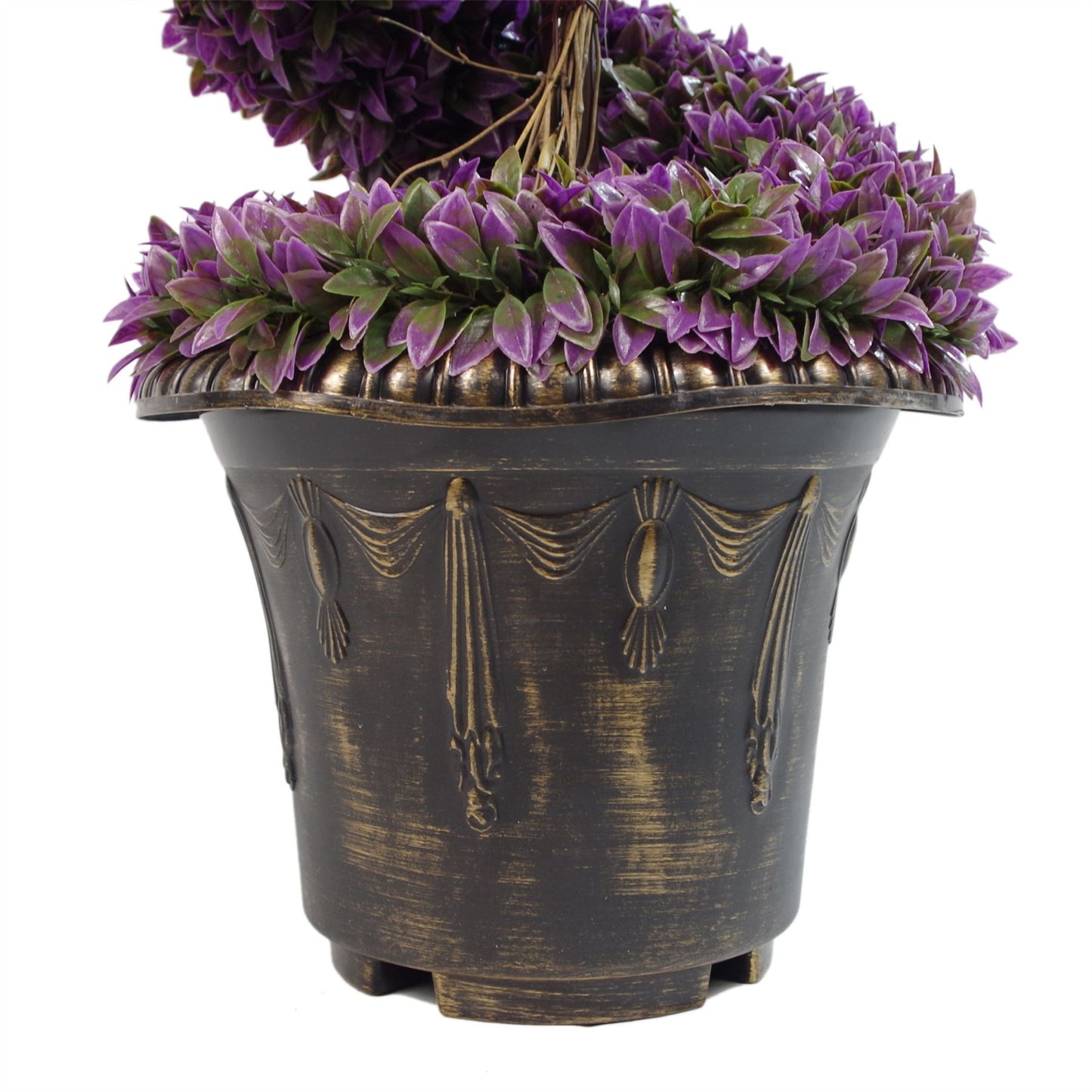 90cm Artificial Pair of Purple Leaf Spiral Topiary Trees with Planters – image 3