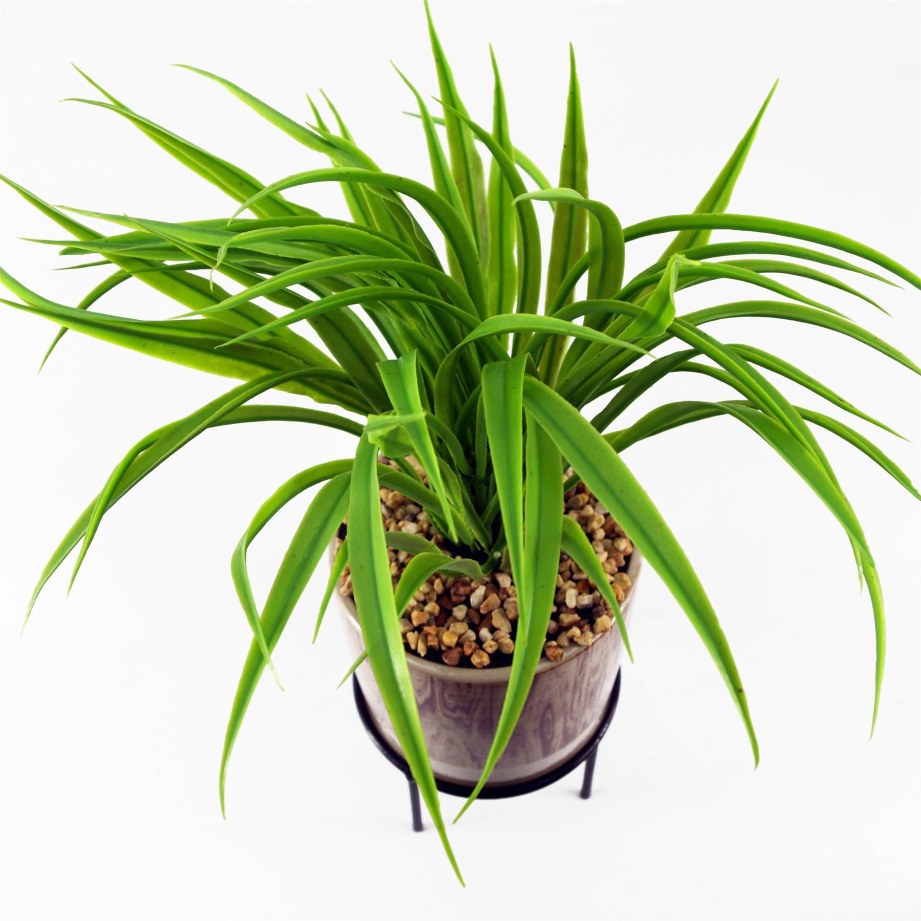 35cm Artificial Grass with Ceramic Planter Metal Stand – image 3
