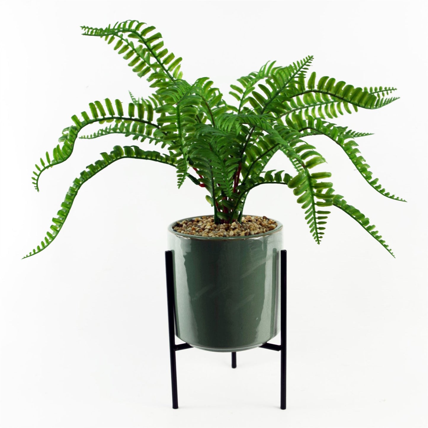 40cm Artificial Fern with Ceramic Planter Stand – image 2
