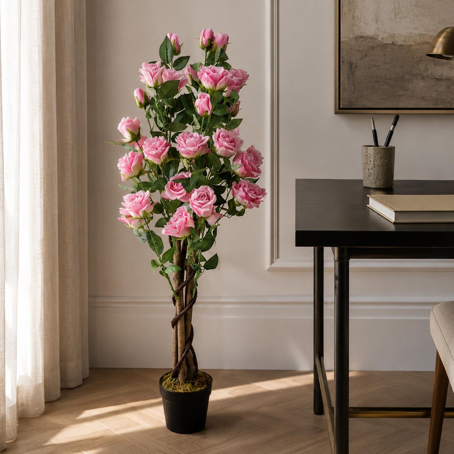 105cm Artificial Pink Rose Tree – image 3