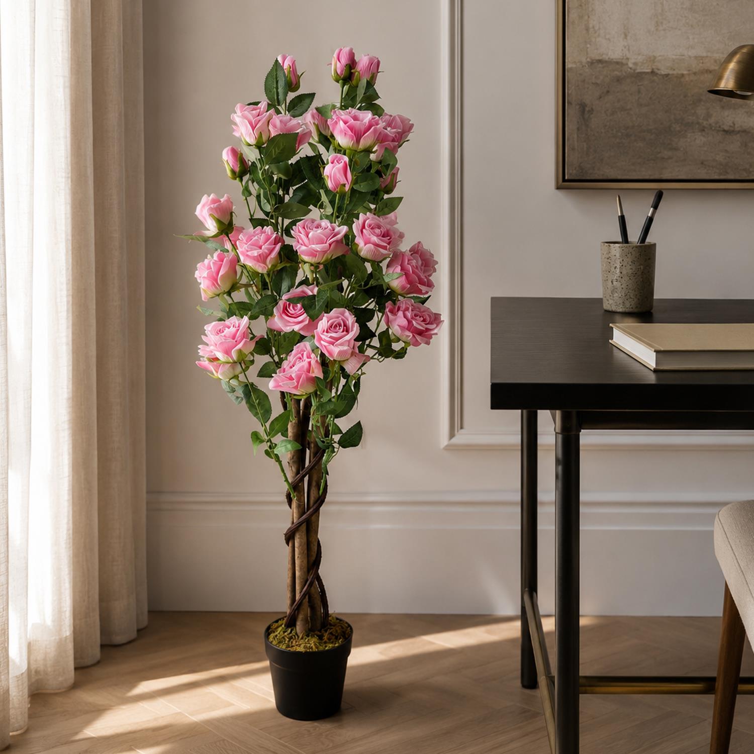 105cm Artificial Pink Rose Tree – image 3