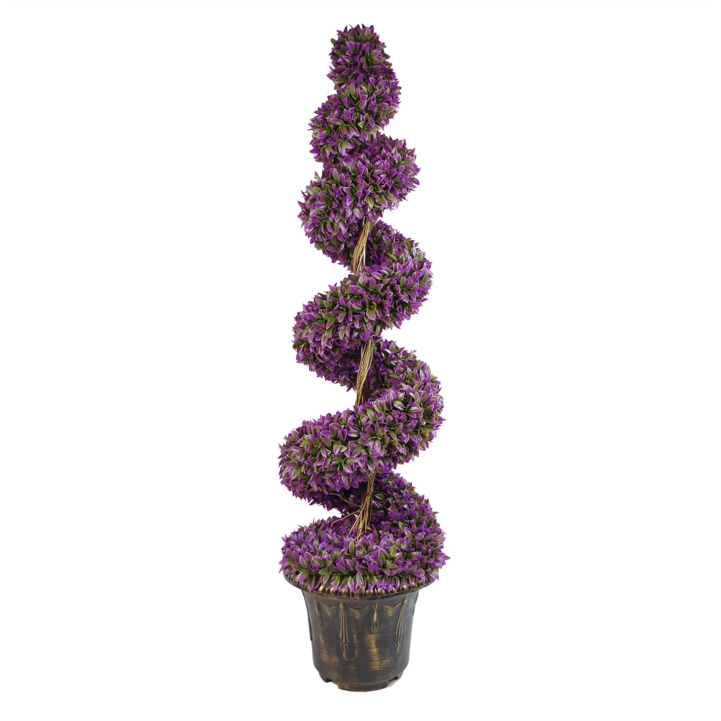 120cm Artificial Pair of Purple Leaf Spiral Topiary Trees Planters – image 2