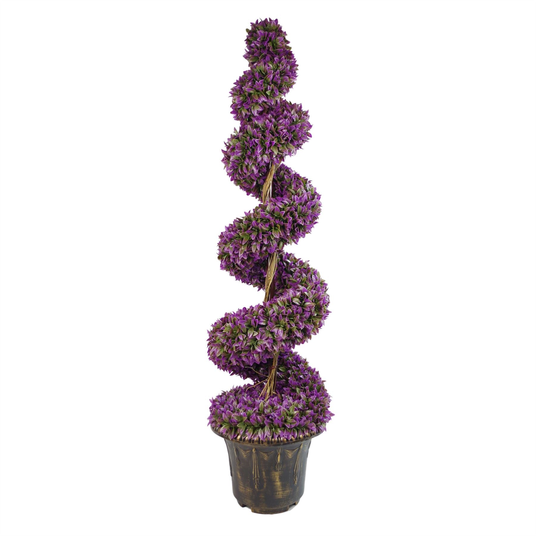 120cm Artificial Pair of Purple Leaf Spiral Topiary Trees Planters – image 2