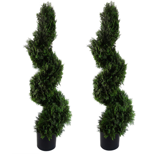 120cm Pair of Spiral Cedar Tree Artificial Topiary – image 2